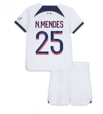Paris Saint-Germain Nuno Mendes #25 Bortaställ Barn 2023-24 Kortärmad (+ Korta byxor)